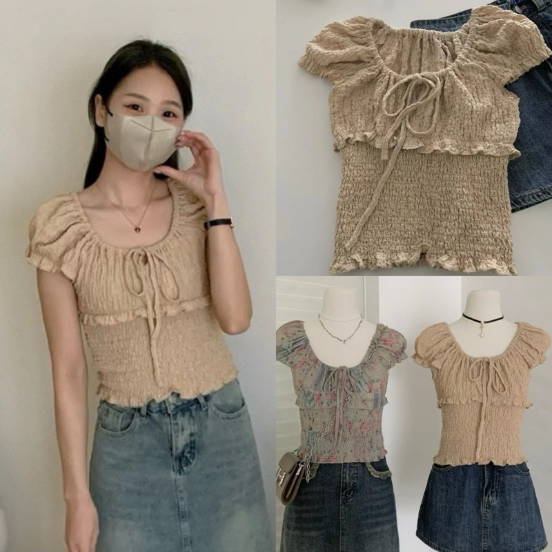 (พร้อมส่ง) เสื้อแขนตุ๊กตามีเชือกรูดช่วงอกรุ่น 7608 TAG WG.WE 🇰🇷🇰🇷