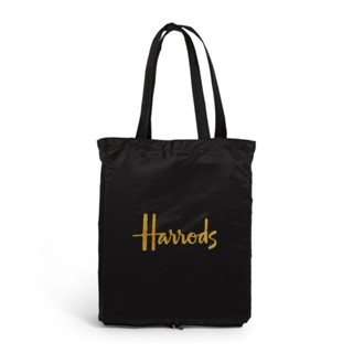 Harrods รุ่น Logo Pocket Shopper Bag สีดำ (รุ่นใหม่ เป็นซิปร…