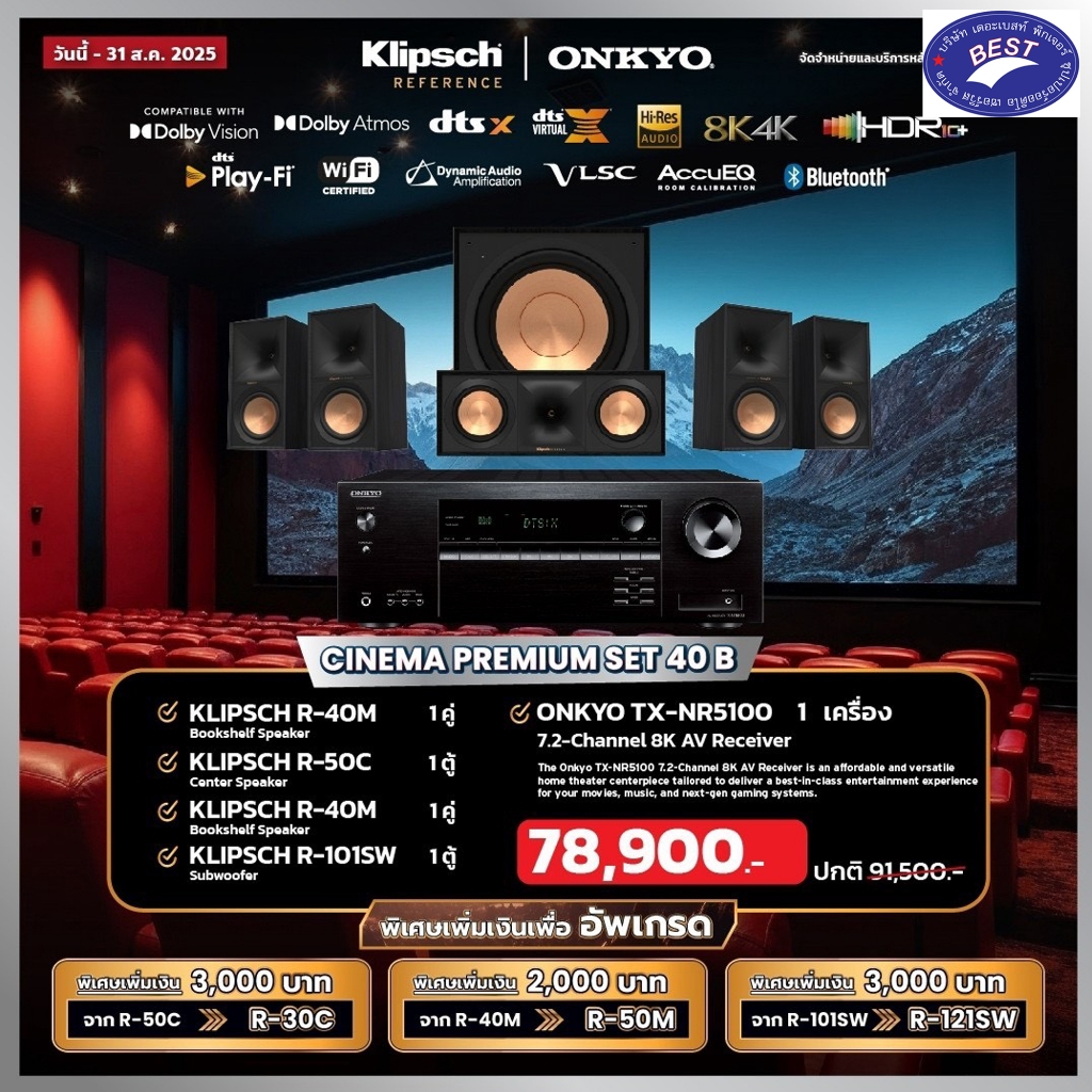Onkyo TX-NR5100 + Klipsch R-40M R-50C R-101SW SET