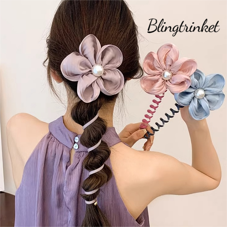 ยางรัดผมดอกไม้ใหม่🌸 สายโทรศัพท์ หลายสี💫 รูปดอกไม้ห้ากลีบ การประดับมุก.