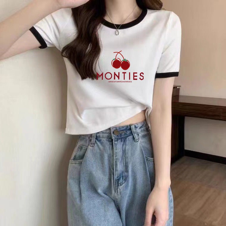 เสื้อยืดครอป เสื้อยืดวินเทจแขนสั้นผู้หญิง แฟชั่นวัยรุ่น เสื้อทรงหลวมสไตล์เกาหลี ลายการ์ตูนน่ารัก ใส่สบาย ( NO.T5 )