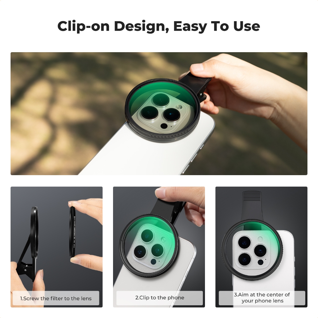 K&F CONCEPT 67mm mobile Phone clip black soft 1/4Filter mobile phone CPL Filter mobilePhone NDFilter