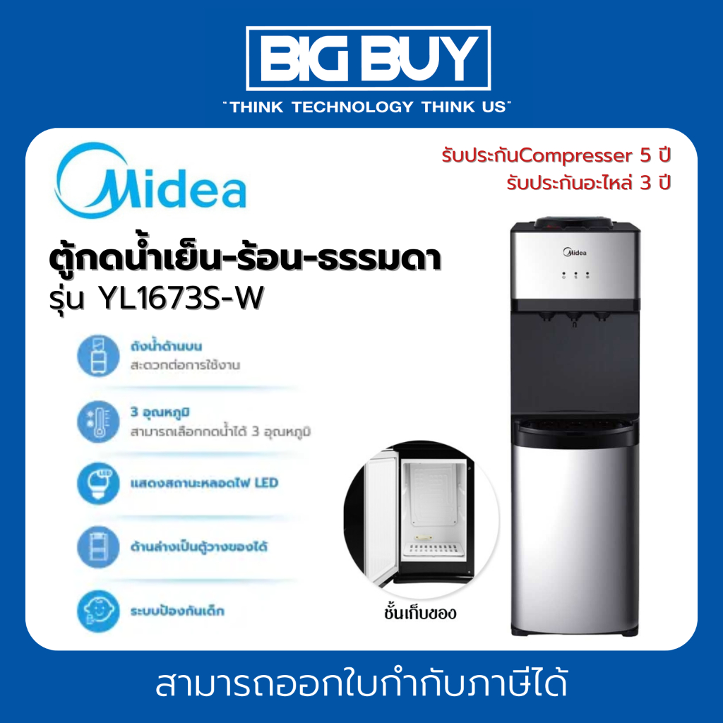 MIDEA ตู้กดน้ำเย็น-ร้อน-ธรรมดา 3ปุ่มกด รุ่น YL1673S-W