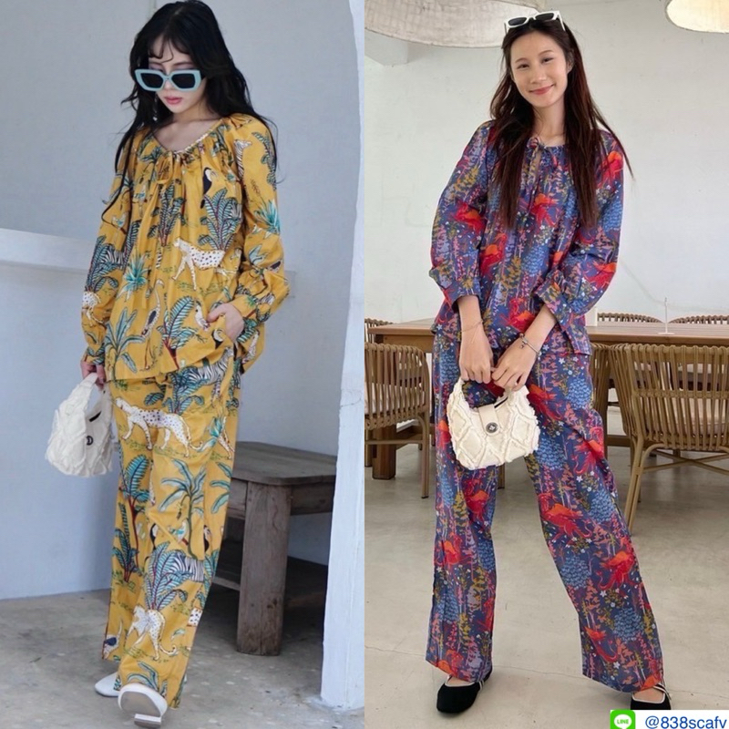 📌ทักก่อนสั่ง📌6081 ชุดเซท ผ้าคอตตอนอินเดีย เสื้อคอปาด อก50”+ กางเกงขายาว เอวสม็อค MTD