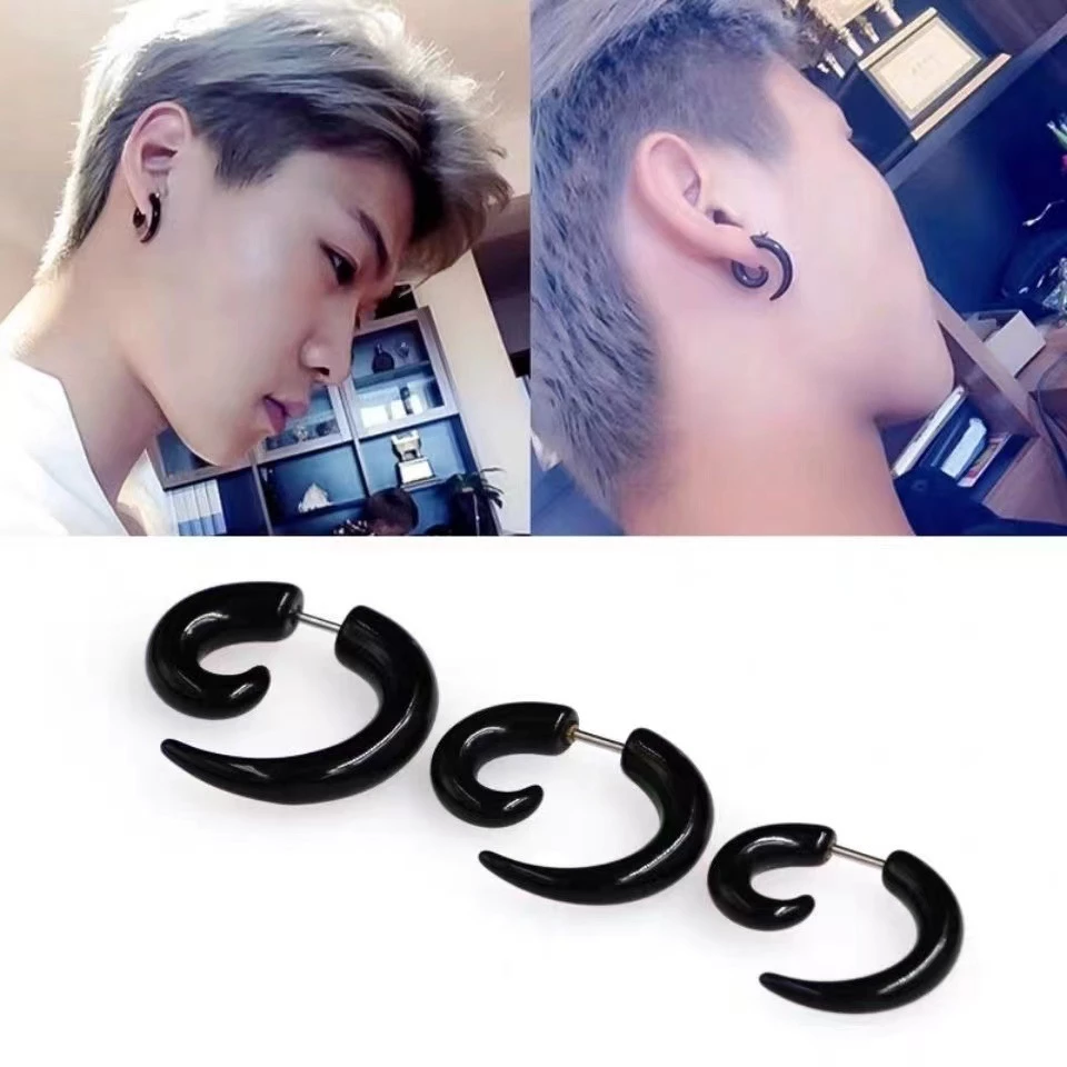 ต่างหู Unisex Black Fake Spiral Snail Earrings Gothic Punk Stud Earrings for Men Women Rock Party Jewelry - 1 ชิ้น