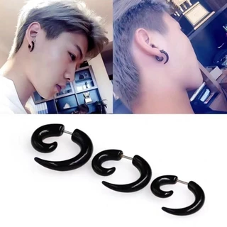ต่างหู Unisex Black Fake Spiral Snail Earrings Gothic Punk Stud Earrings for Men Women Rock Party Jewelry - 1 ชิ้น