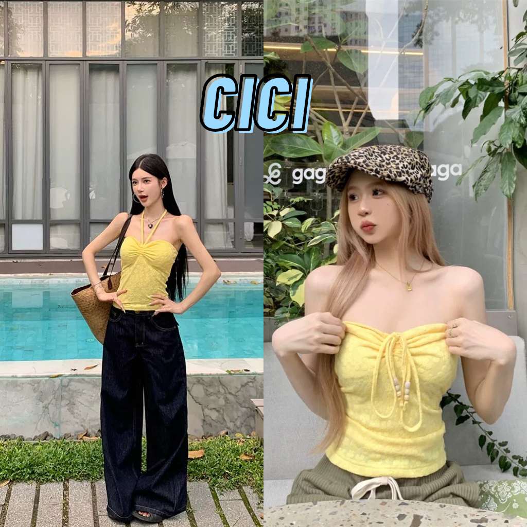 ส่งทันที Cici (NO. H8822) เสื้อเกาะอกปักลายดอกไม้ มีซับในตรงอก สไตล์สาวซัมเมอร์