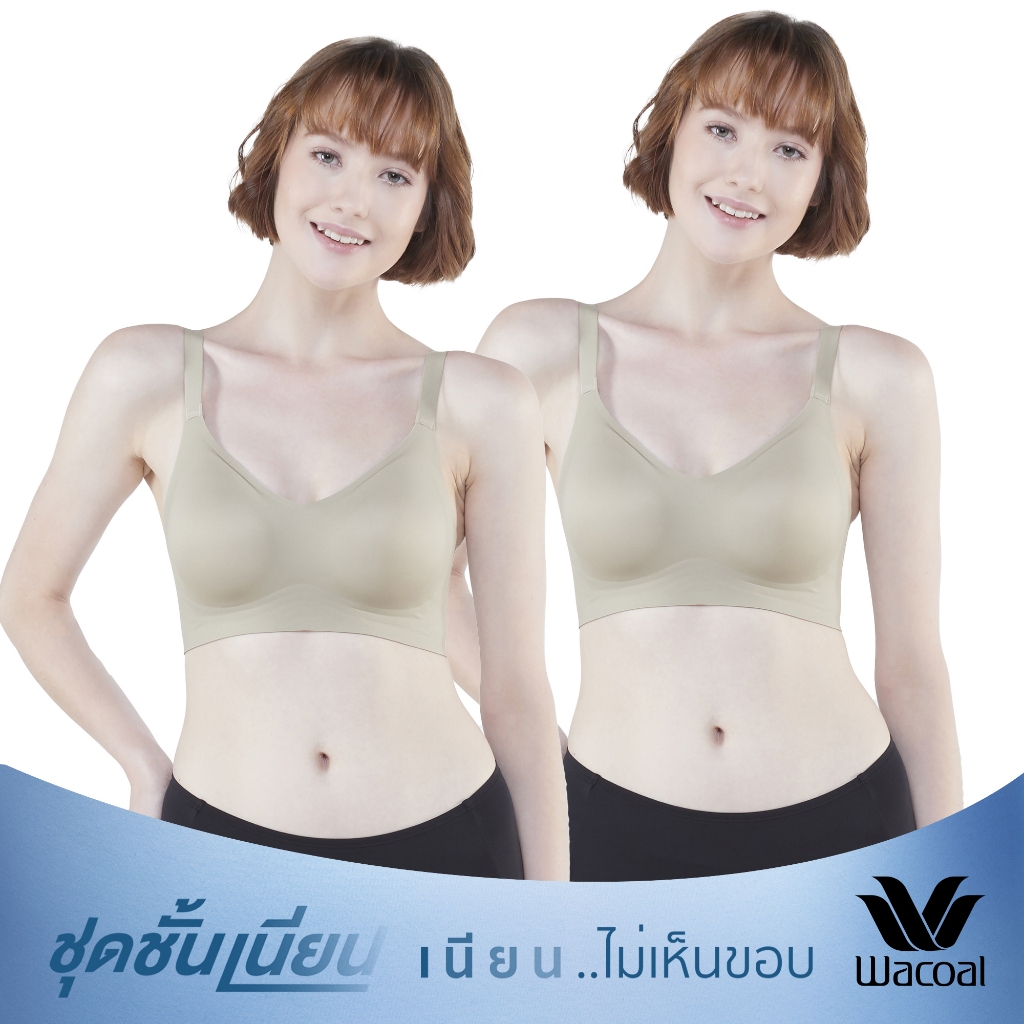 Wacoal ชุดชั้นเนียน บราไร้โครง Smart Size เสริมฟองน้ำ เซท 2 ชิ้น รุ่น WB3Y28/WB3228 สีเขียว (GR)