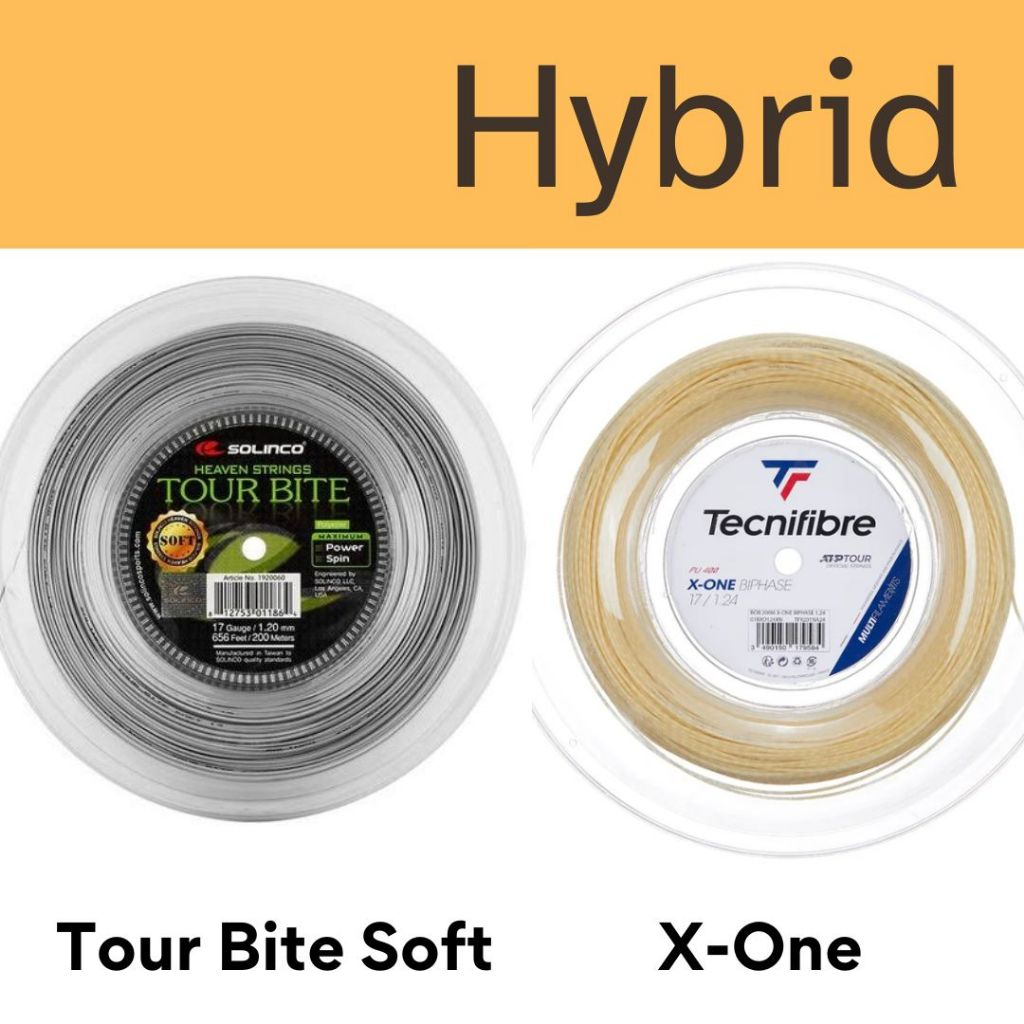 เอ็นเทนนิสไฮบริด Solinco Tour Bite Soft/ Tecnifibre X-One Biphase (ตัดแบ่ง)
