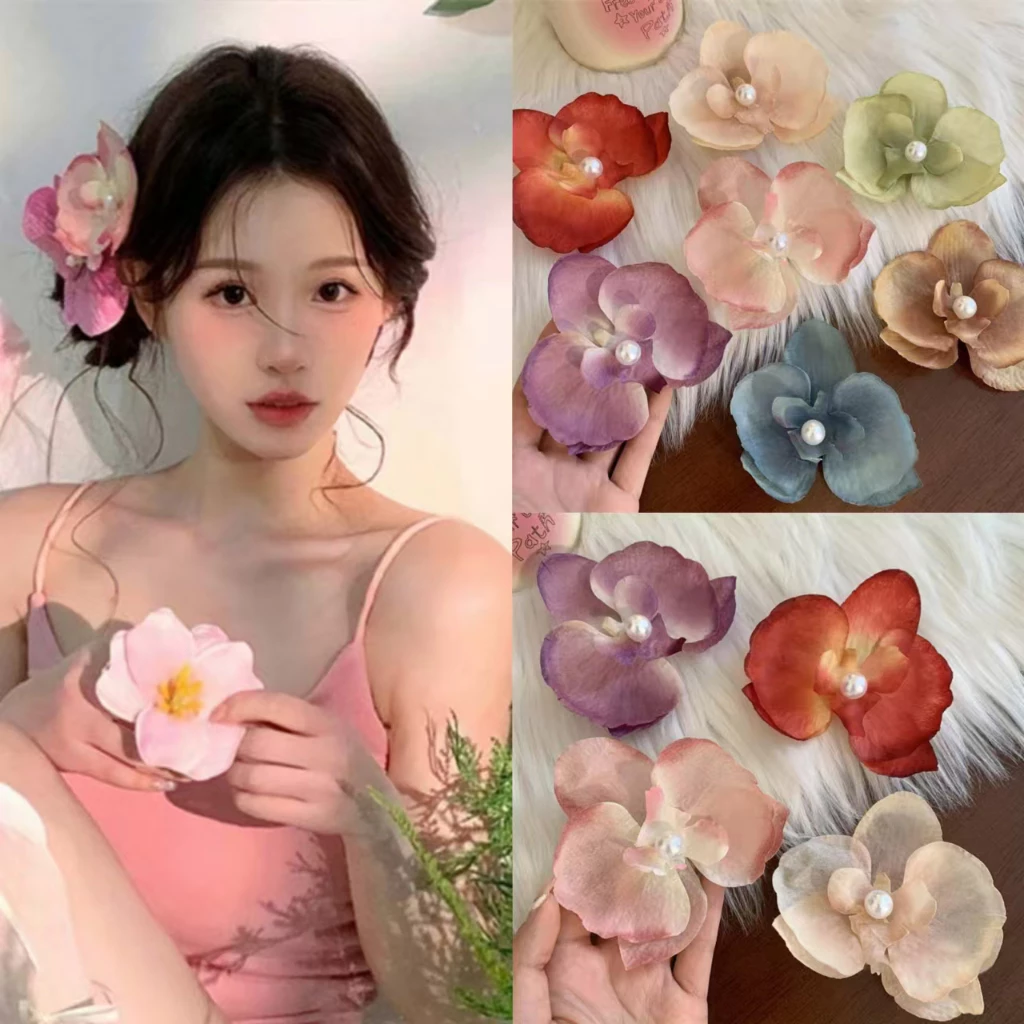 Rubuyou กิ๊บติดผมปลอม รูปดอกกล้วยไม้ สําหรับผู้หญิง รูปผีเสื้อดอกไม้ ประดับไข่มุก คลิปด้านข้าง เกาหลี ย้อนยุค-ส่งเร็ว🚚