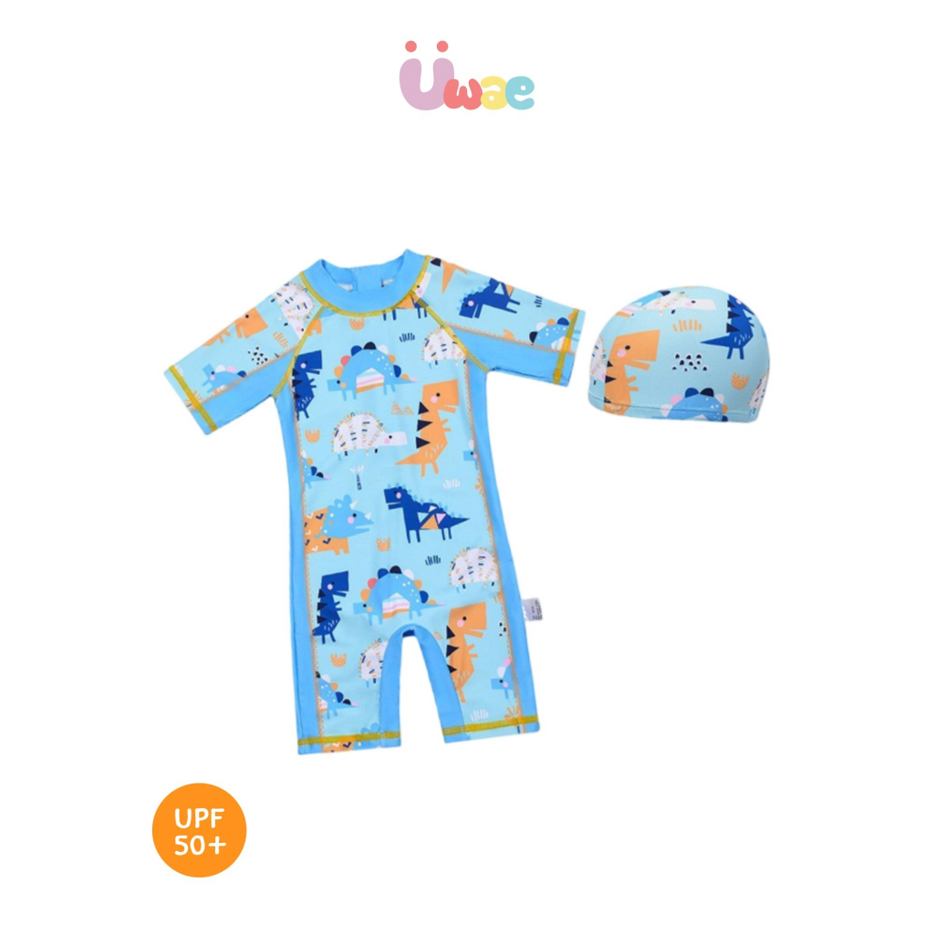Uwae ชุดว่ายน้ำเด็กชายกันยูวีบอดี้สูท พร้อมหมวก 2 แบบ  Baby Blue Dinos รุ่น UV423