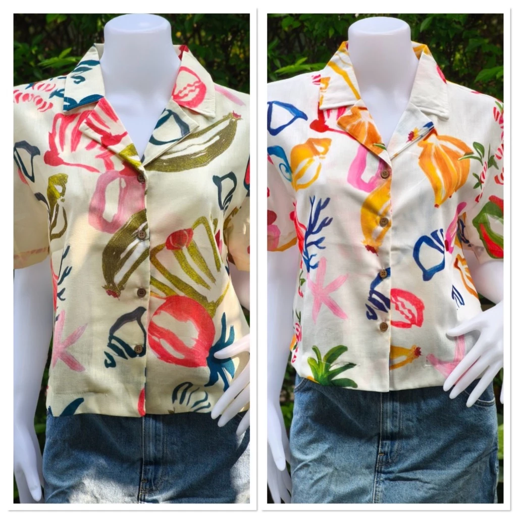 เสื้อเชิ้ตฮาวายผู้หญิง Tissara Boutique แขนสั้น ลายดอก ผ้าลินิน