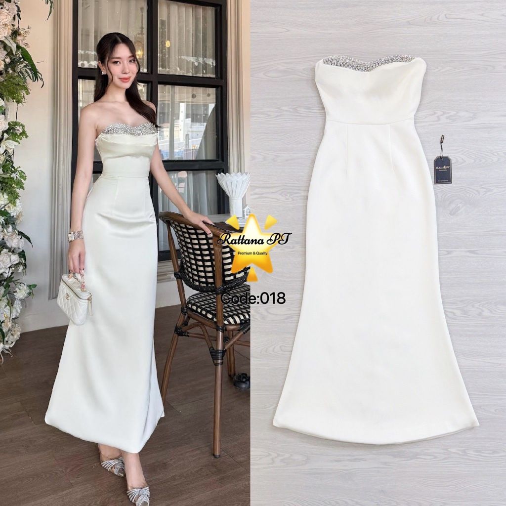 Rattana PT BRAND RTN209 ชุดเดรสยาวแต่งเพชรที่หน้าอก