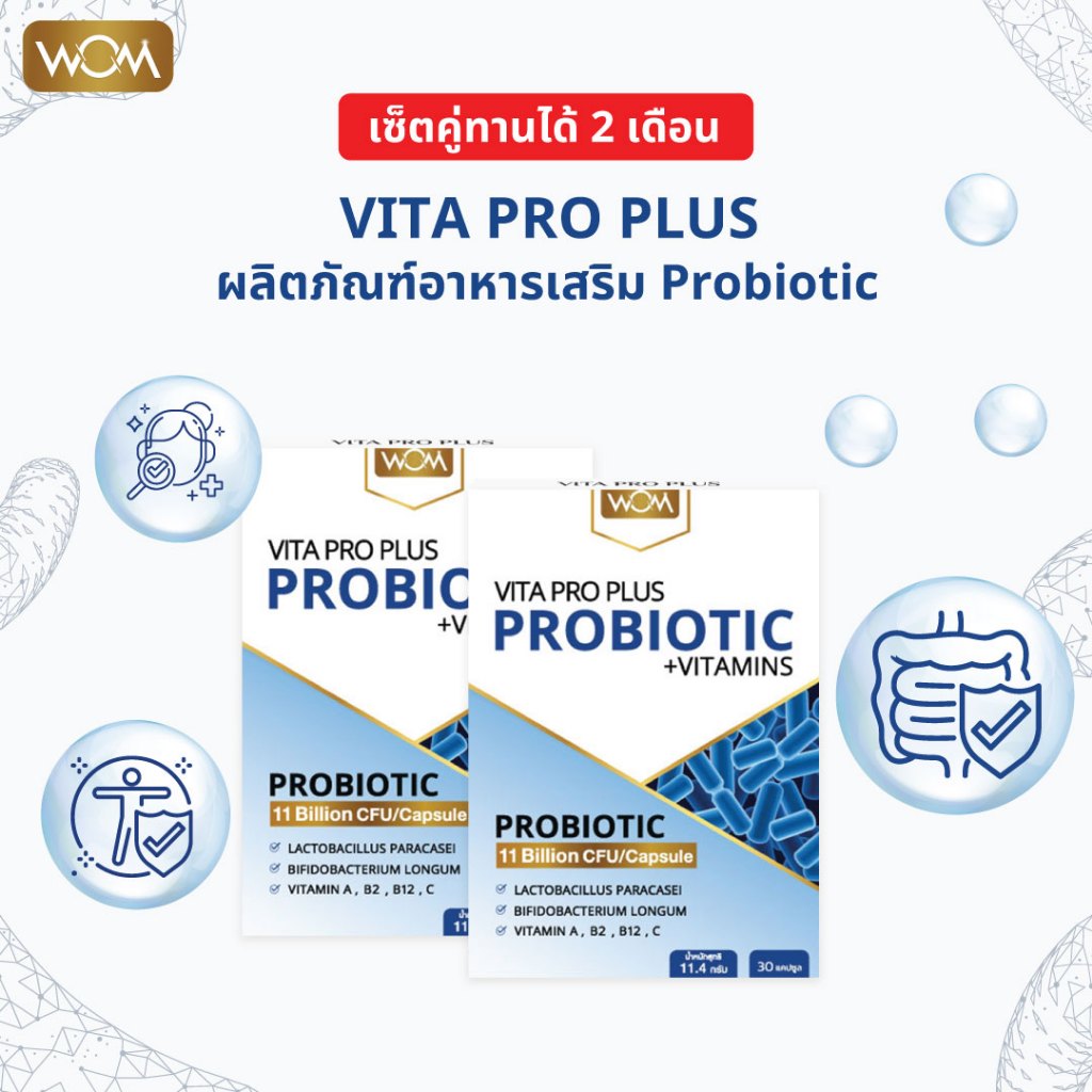 ( โปร 2 กล่อง ) WOM VITA PRO PLUS Probiotic โพรไบโอติก โปรไบโอติกส์ พรีไบโอติก โปรไบโอติก (ทานได้ 2 