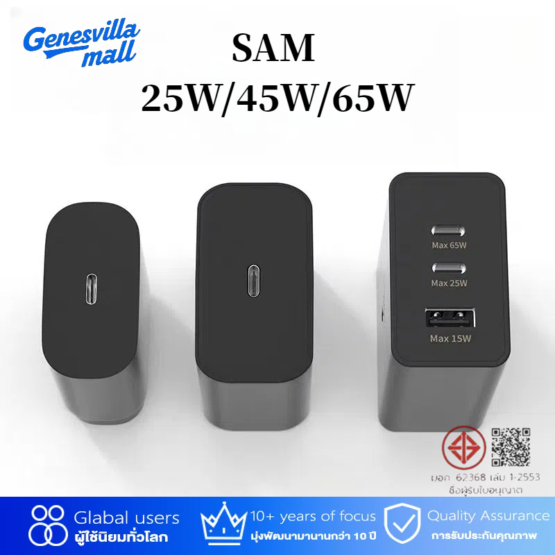 GenesVilla รับประกัน 1 ปี SSG PD 25 45W 65W ชุดชาร์จเร็ว (สายชาร์จเร็ว+หัวชาร์จ) type c to type c Super Fast Charger