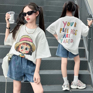 Yout-children เสื้อยืด kids แขนสั้น top 'สาวสีน้ำ' t shirt แฟชั่น สไตล์เกาหลี เสื้อผ้าเด็ก girl COD
