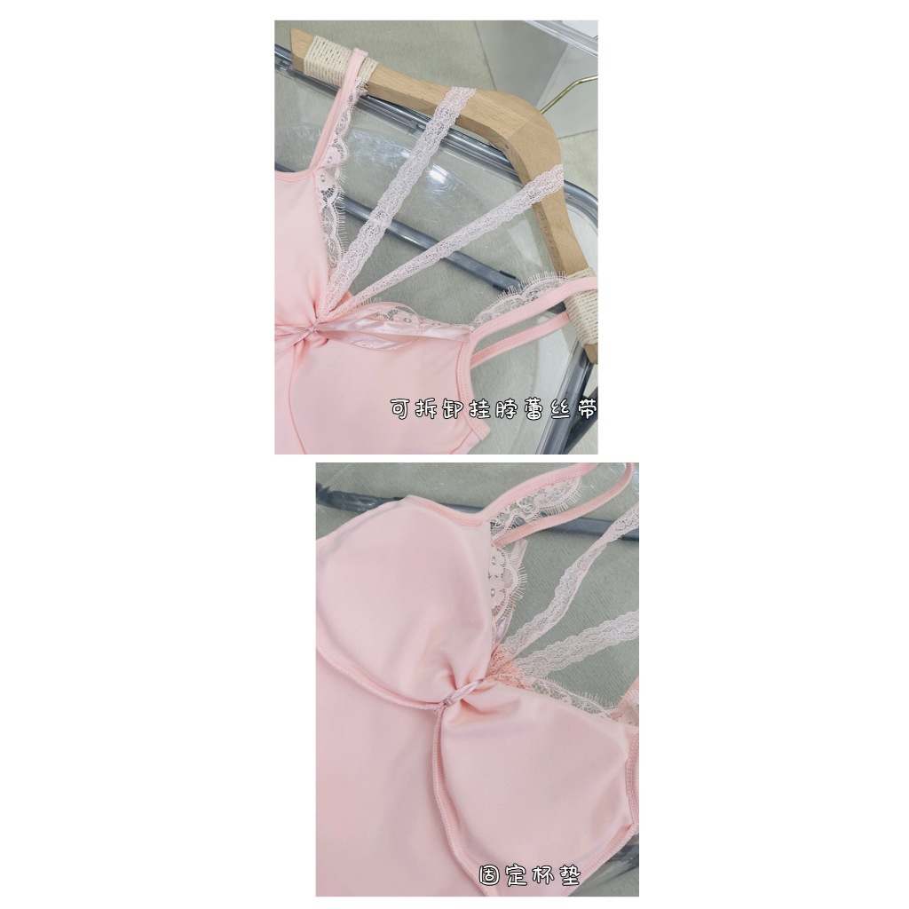 ❣️B-285❣️เสื้อสายเดี่ยว ดีเทลสายลูกไม้คล้องคอผูกหน้า เสื้อฟรีไซส์มีฟองน้ำในตัว❣️ ราคา ถูกที่สุด ดีลบีเคเค แกลเลอรีภาพที่ 9