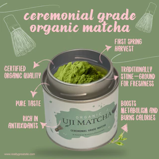 พร้อมส่ง 50g มัทฉะแท้จากเมือง UJI Tokyo ออแกนิก เกรดพิธีการ Ceremonial-grade Organic Certificate