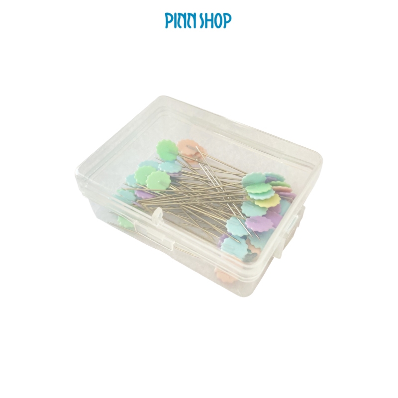เข็มหมุดหัวดอกไม้ เข็มหมุดแบน สีพาสเทล บรรจุ 50 เล่ม ใช้งานง่าย เป็นตัวช่วยที่ดีในงานเย็บ