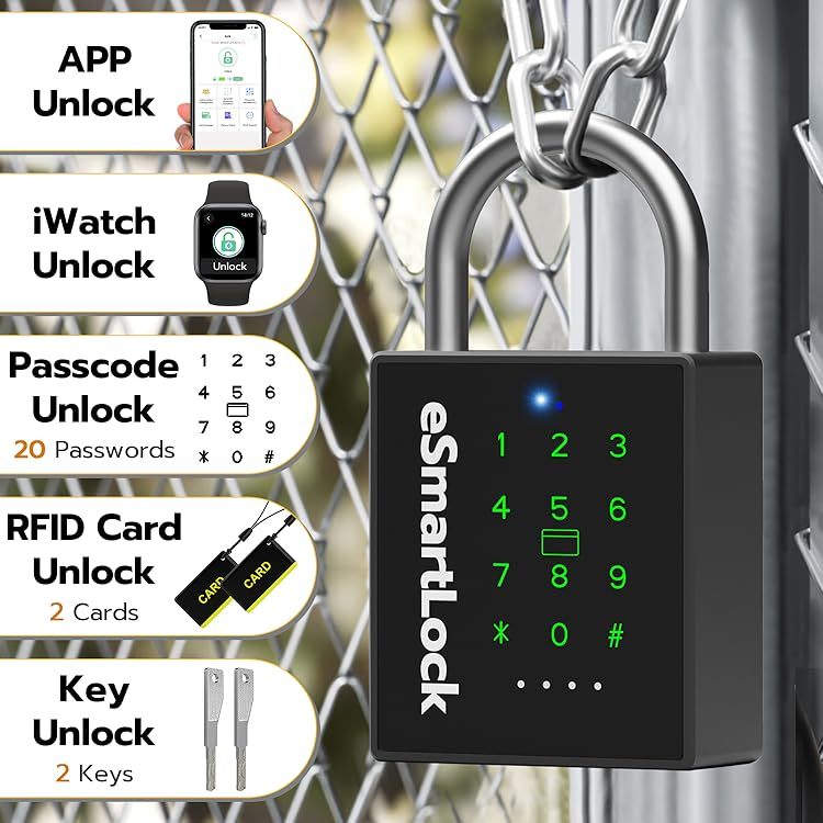 กุญแจรหัสสำหรับกลางแจ้ง eLinkSmart ที่มีรหัส NFC RFID กุญแจล็อคแบบทนทานต่อสภาพอากาศสำหรับล็อกเกอร์ โรงจอดรถ ประตู รั้ว ร