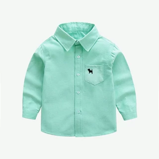 เสื้อเชิ้ตเด็กผู้ชาย เสื้อผ้าเด็ก แขนยาว สีพื้น มีไซส์ 100-170 พร้อมส่ง
