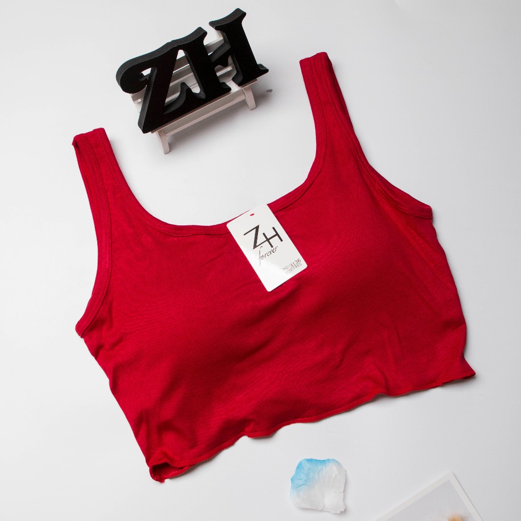 ZH.3136 เสื้อกล้ามฟองน้ำในตัว ครอปตัวสั้นเนื้อผ้าฝ้ายพร้อมส่ง - รูปที่ 3