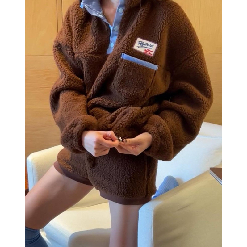 พร้อมส่ง💖 (AP220) Brown Fluffy Sweater เสื้อกันหนาว สวมหัว สไตล์เกาหลี ขนปุย สีน้ำตาล ขอบฟ้า