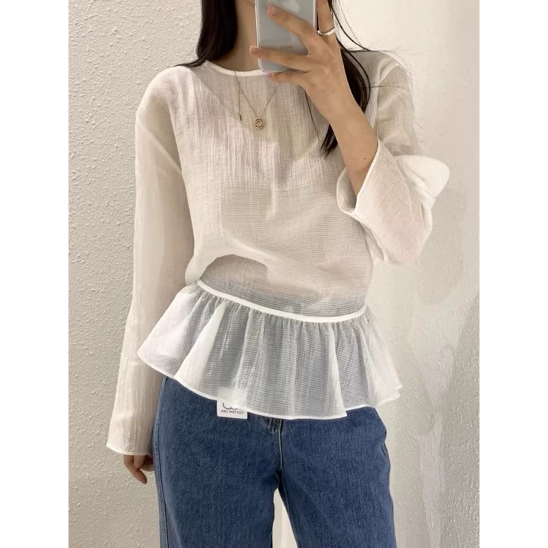 มาใหม่พร้อมส่ง💖 (AP209) Dippoon Shirt Premium Quality เสื้อใส่ทำงาน แขนยาว ปลายระบาย หน้าร้อน สไตล์คุณหนู ซีทรู ดูดีมากๆ