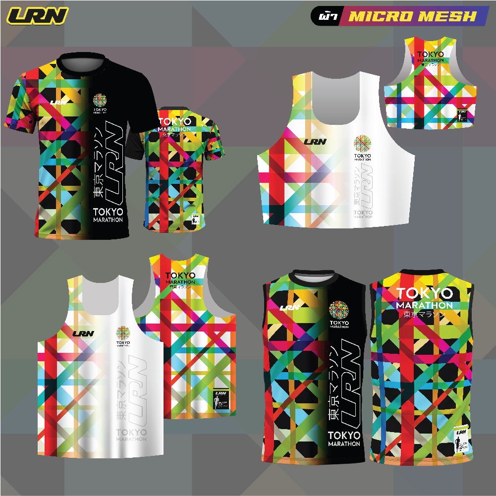 เสื้อวิ่งพิมพ์ลาย TOKYO MARATHON-LRN เนื้อผ้า Micro square สำหรับวิ่งมาราธอน (MS15)
