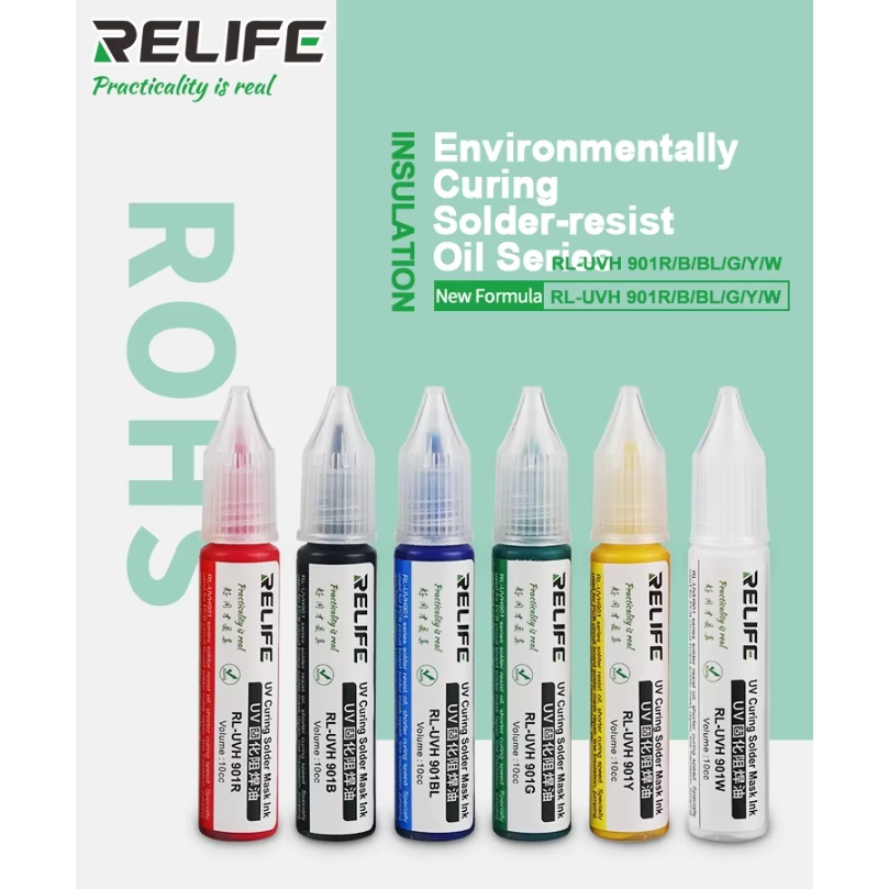 RELIFE RL-UVH 901 Series กาว UV Curing Solder Mask Ink สำหรับซ่อมและเคลือบแผงวงจร PCB