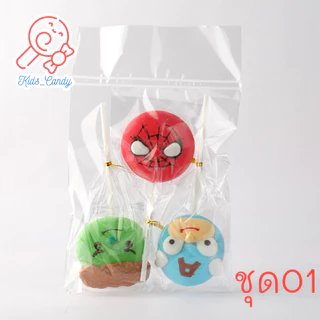 ขนม ขนมแจกเด็ก ขนมกินเล่น มาร์ชเมลโลว์การ์ตูน เสียบไม้ lollipop แพคละ 3ชิ้น คละ (60กรัม)