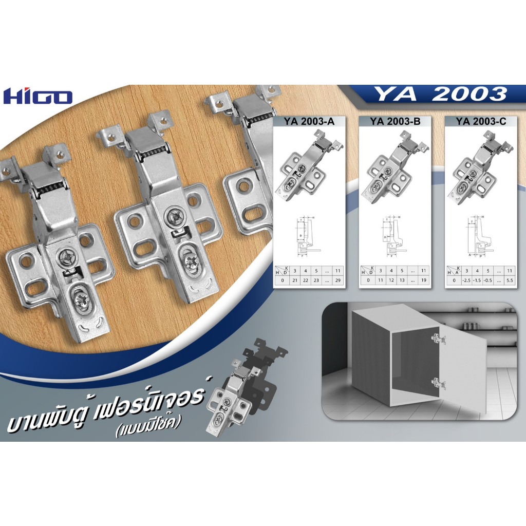 บานพับถ้วย 28 มม. (YA2003) Soft Close + Clip On เฟรมอลูมิเนียม ถอดฐานได้ – fittingshub