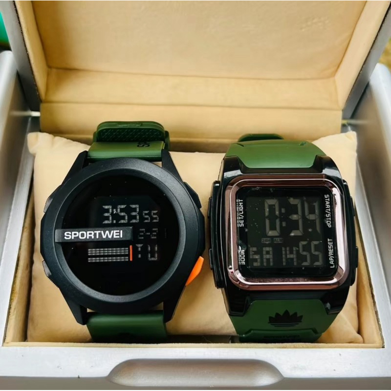 (M 1)ซื้อ 1 แถม 1 SPORT WEI นาฬิกา อิเล็กทรอนิกส์ ทรงกลม+ทรงเหลี่ยม กันน้ำได้ (7 สี)
