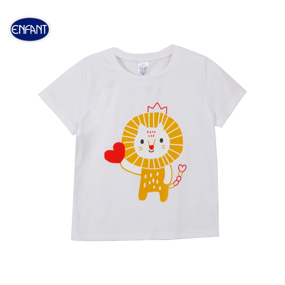 ENFANT (อองฟองต์) De bon By Enfant เสื้อคอกลม สำหรับเด็ก 1-2 ปี สกรีนลาย พี่สิงโต ผ้าคอตตอน 100% สีขาว