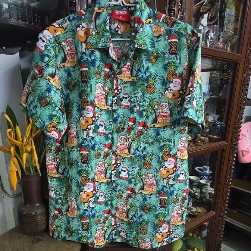 👕เสื้อเชิ้ตฮาวาย LOWES size M อก45"ไหล่ 18"ยาว29"ผ้าโพลีเอสเตอร์กระดุมกะลา ใหม่มากสีสดไม่มีตำหนิป้าย