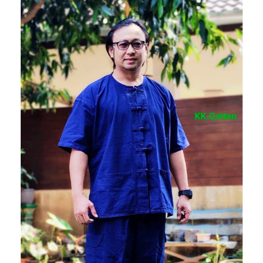 เสื้อหม้อห้อม มีให้เลือกตั้งแต่ไซส์ S-8XL, ผ้าฝ้ายย้อมครามเนื้อผ้าสีเดียวกันทั้งผืน.