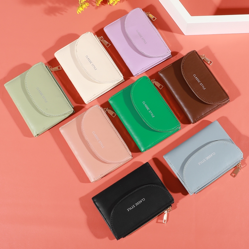 MB1002 กระเป๋าสตางค์ใบสั้น หนัง Pu พกพาสะดวก ขนาดเล็กแบบพกพา พร้อมช่องใส่บัตร สีสดใส แฟชั่นสําหรับสตรี