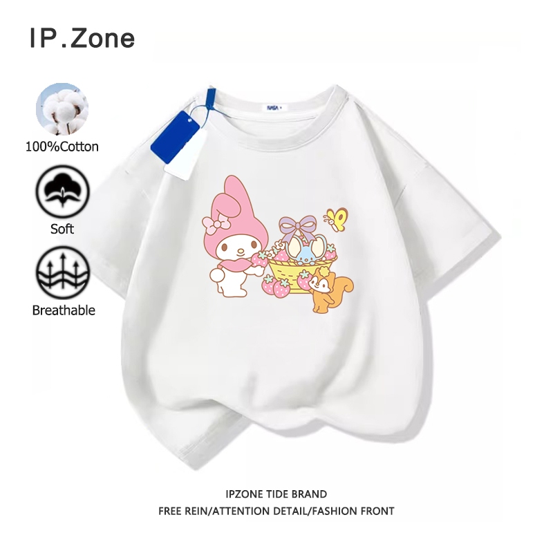 เสื้อเด็ก sanrio melody ผ้าฝ้ายแท้ เสื้อยืดเด็กผู้หญิง สบายและนุ่ม แขนสั้น ลายพิมพ์การ์ตูนน่ารัก (ส่งเร็ว จัดส่งจากไทย)