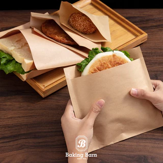 Baking barn (100 ชิ้น/แพ็ค) ถุงกระดาษคราฟท์ สีน้ำตาล เบเกอรี่ Paper Bag เคลือบมัน ฟู๊ดเกรด