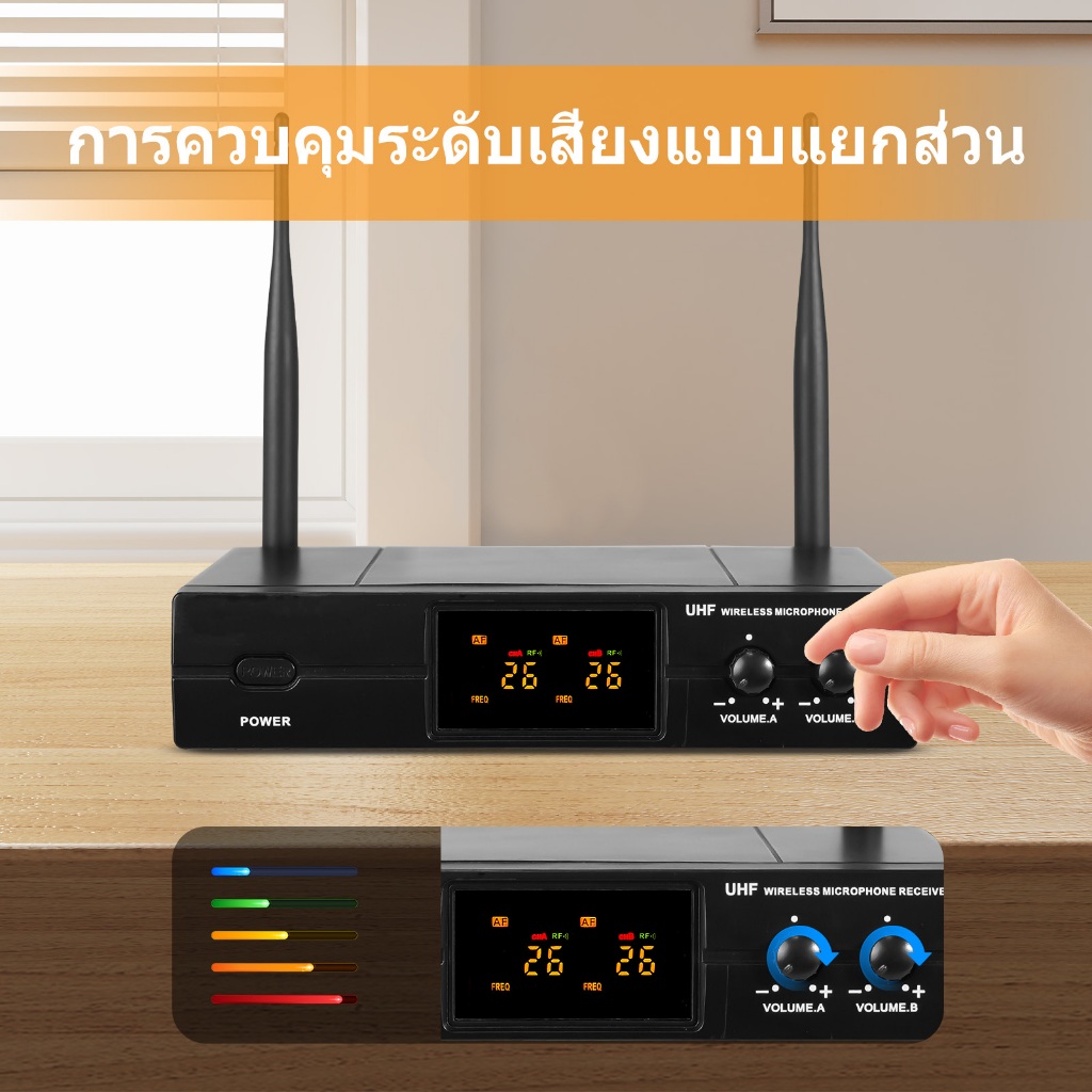 ไมโครโฟนไร้สายคู่ ความถี่ UHF ไมโครโฟนลอยน้ำไร้สาย คาราโอเกะ เวที บาร์ ดีเจ งานปาร์ตี้ที่บ้าน  AA ไมโครโฟนแบตเตอรี่