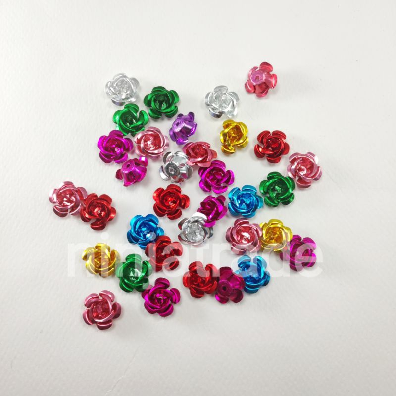 ดอกกุหลาบอะลูมิเนียม 15 มิล (50,100) มีสีให้เลือกและคละสี