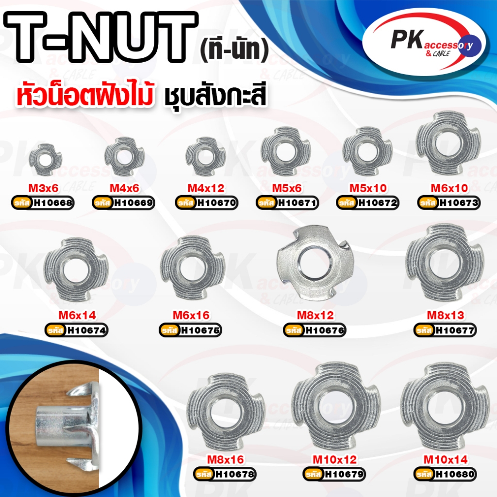 【สินค้าพร้อมส่ง】ทีนัท T Nut พุกเกลียวฝังไม้ ใช้สกรูเกลียวมิล น้อตตัวเมียฝัง งานไม้ สกรูน๊อคดาวน์ ประกอบโต๊ะตู้ ขันน๊อตฝังเนื้อไม้ ชุบสังกะสี M3/M4/M5/M6/M8/M10/M12 HN-MB-1