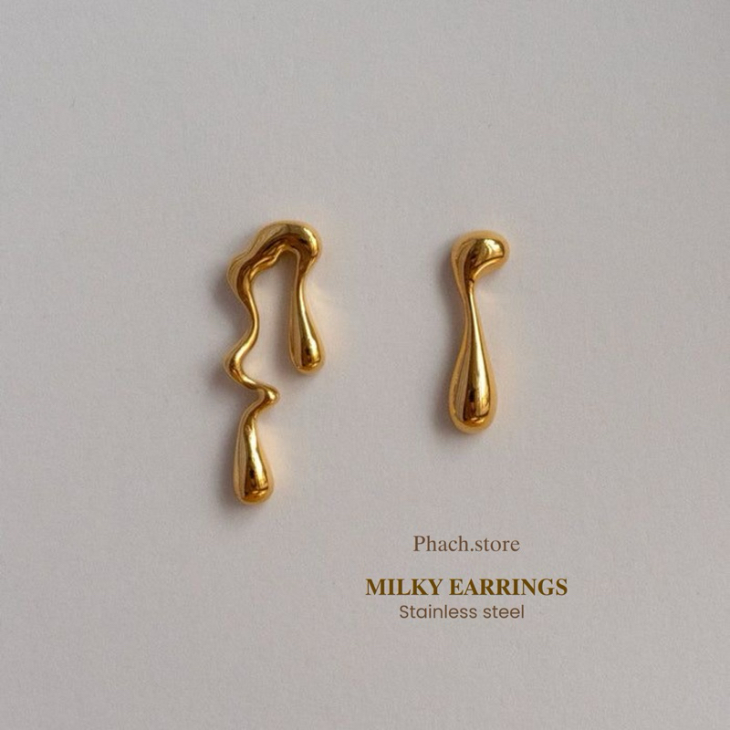 MILKY earrings - stainless steel  ต่างหูดีไซน์สองข้างไม่เหมือนกัน
