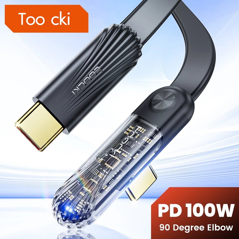 (ของใหม่ แท้100%) สายชาร์จเร็วToo cki PD 100W แบบงอ 90 องศา  ความยาว 2.0 เมตร สีฟ้า สำหรับนักเล่นเกมส์ตัวจริงโดยเฉพาะ
