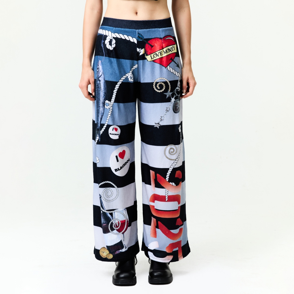 BLACKDOG BKK - SS2518 - Pirate trousers - กางเกงขาบานพิมพ์ลายซิปหลัง