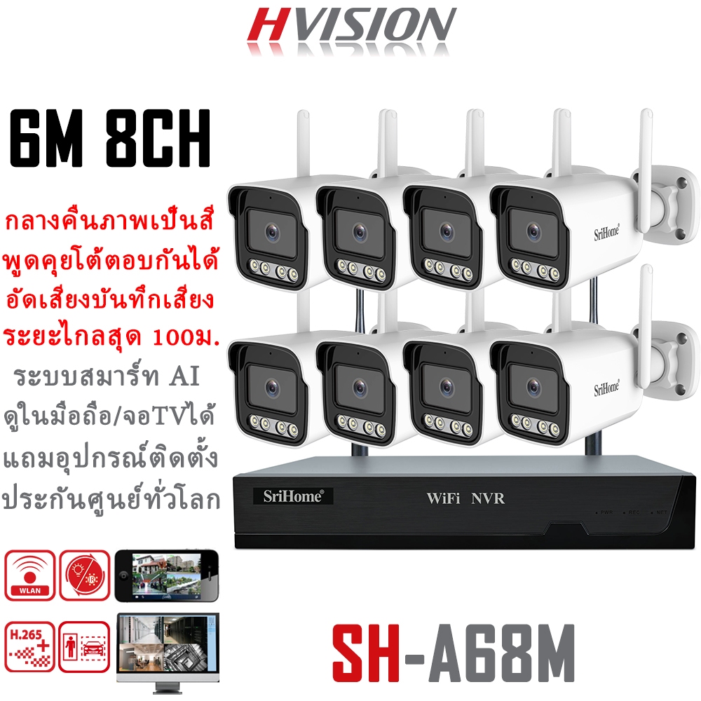 HVISION Hot sale ชุดกล้องวงจรปิดไร้สาย 3/4/6M 1080P กล้องวงจรปิด wifi 4/8CH พูดโต้ตอบ กลางคืนภาพเป็นสี แถมอุปกรณ์ติดตั้ง