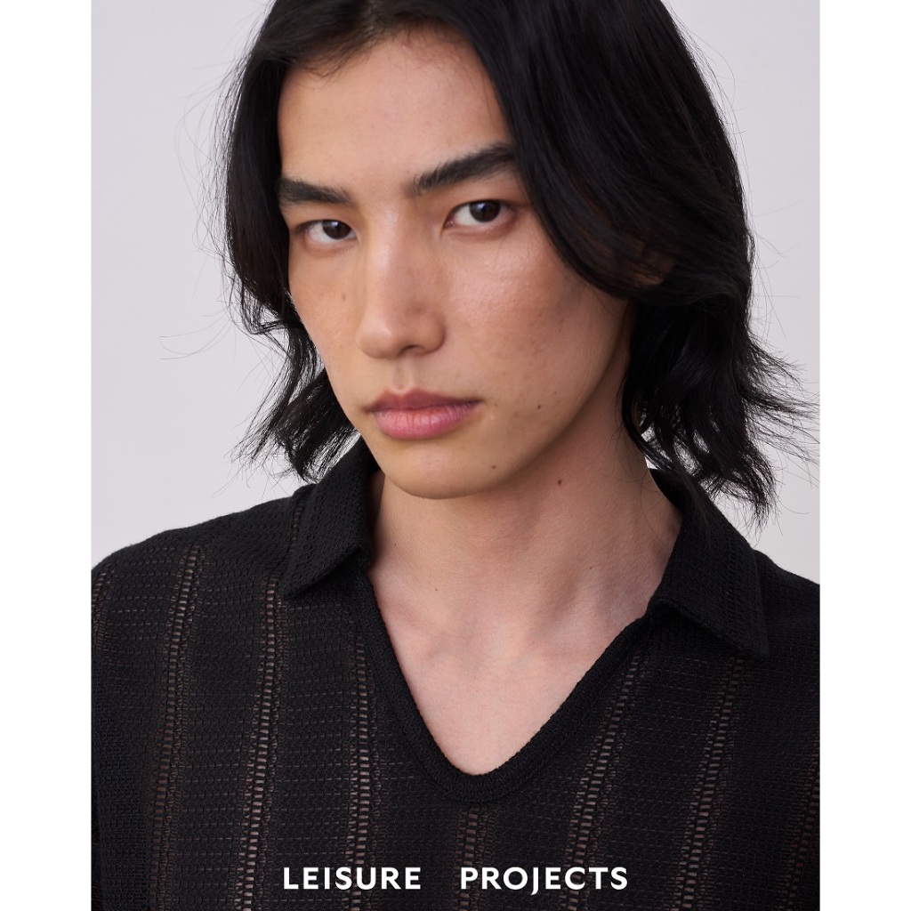 (Leisure Projects) BABY KNIT V-NECK LONG SLEEVE เสื้อโปโลเเขนยาวคอวี ตัดเย็บด้วยผ้าทอลาย Geometric กึ่งซีทรู ราคา ถูกที่สุด ดีลบีเคเค แกลเลอรีภาพที่ 5