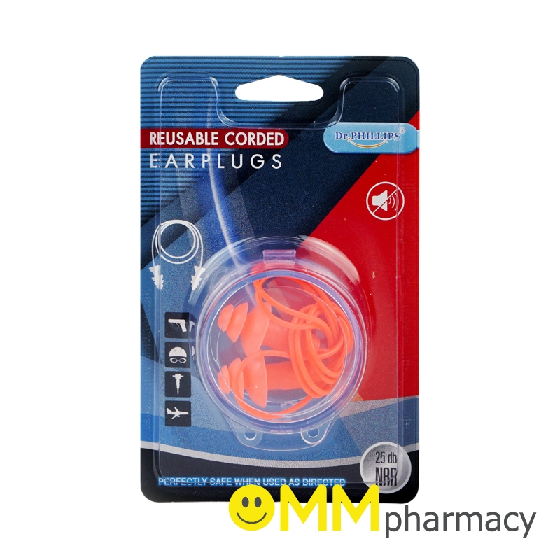 EAR PLUGS ที่อุดหูชนิดยาง (มีสายพร้อมกล่อง-สีส้ม)(DR.FHILLIPS)