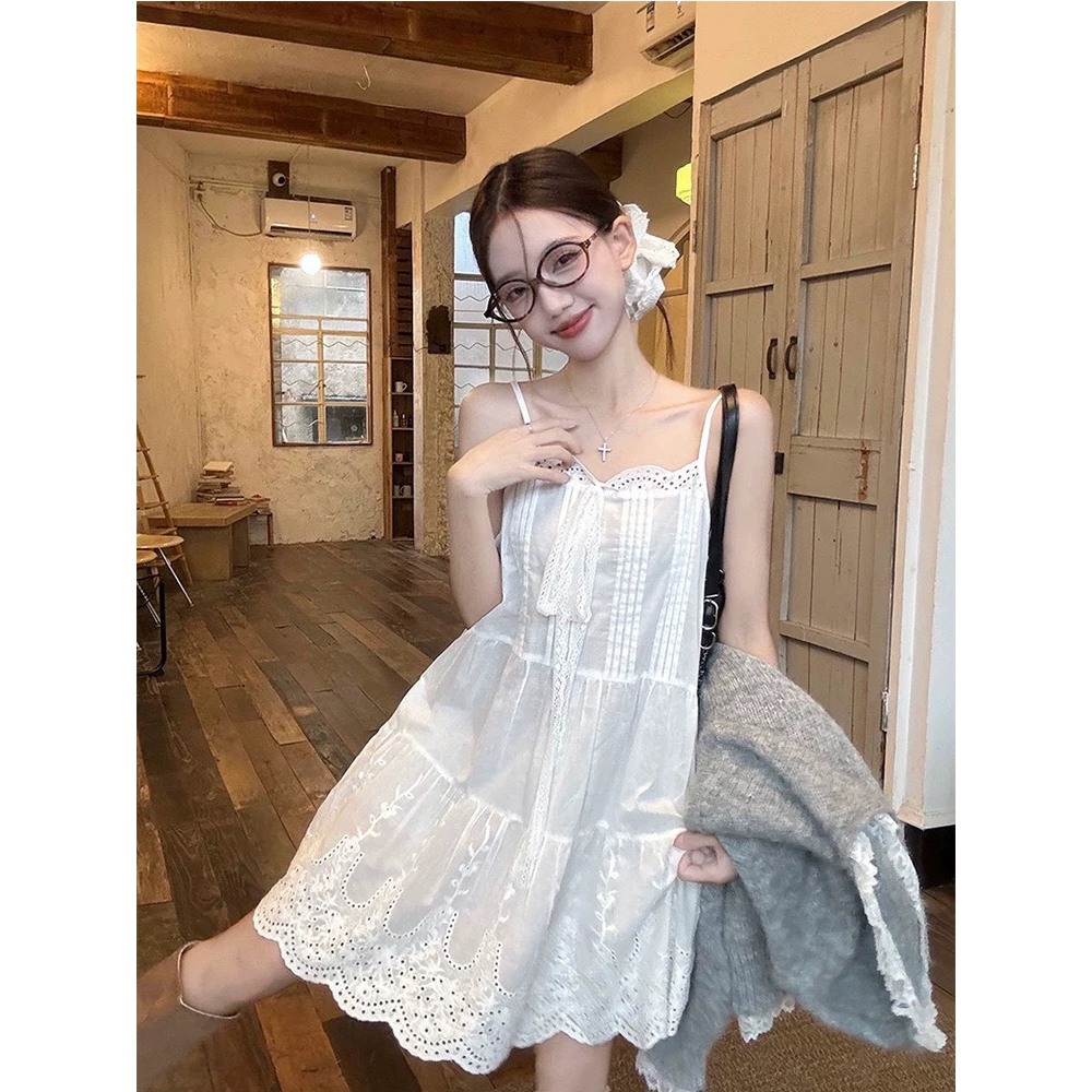 Olive♡[พร้อมส่ง](A17)เดรสสีขาวสายเดี่ยว