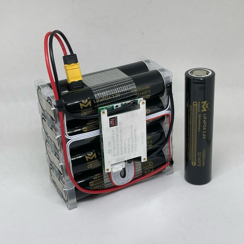 แบตเตอรี่ฟอตเฟต LiFePo4 4S 6S 8S 10S 15A 15,000mAh BMS Mpower ของแท้ (หุ้มฟิล์มใสก่อนส่ง)